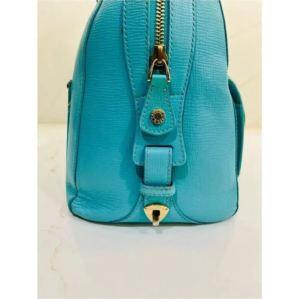 ✨ Jimmy Choo Vintage Turquoise Leather Satchel Top Handle Gold Hardware Bag